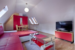Apartment, 2 Schlafzimmer, Nichtraucher, eigenes Bad | Wohnzimmer | LCD-Fernseher, Videospielkonsole, DVD-Player