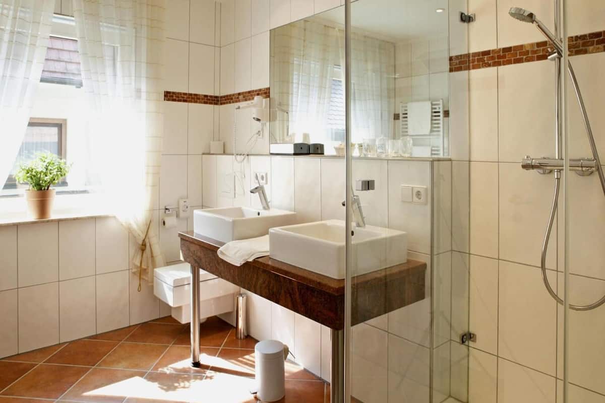 free toiletries, hair dryer, towels