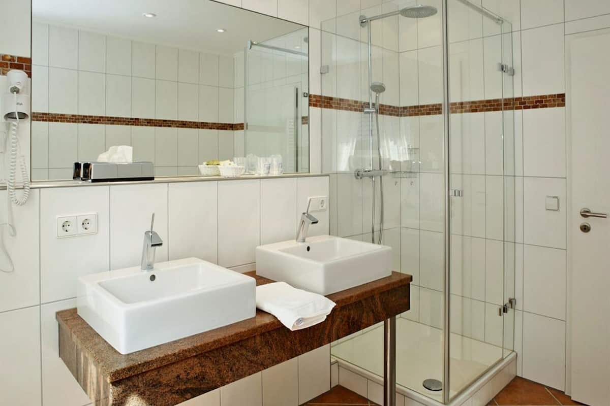 free toiletries, hair dryer, towels