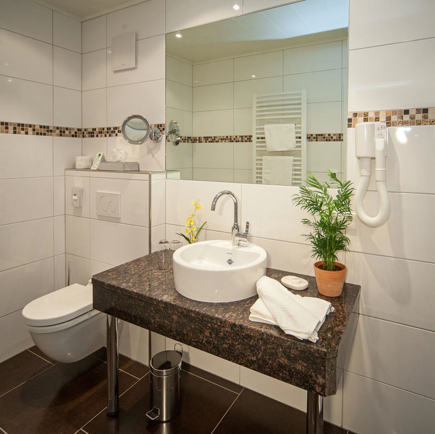 free toiletries, hair dryer, towels