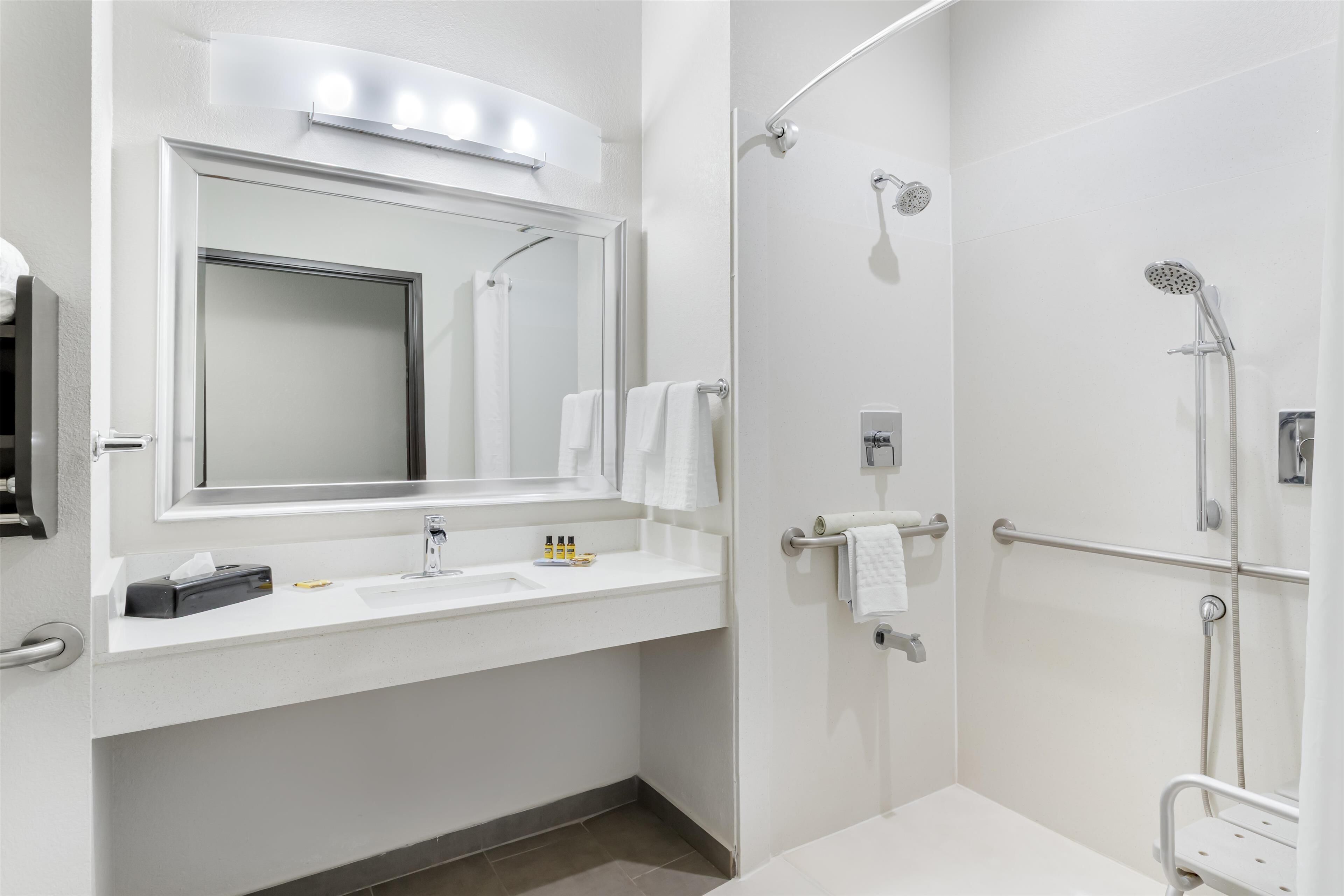 standard room, 2 queen beds, accessible, non smoking | bathroom | deep-soaking bathtub, hydromassage showerhead, free toiletries