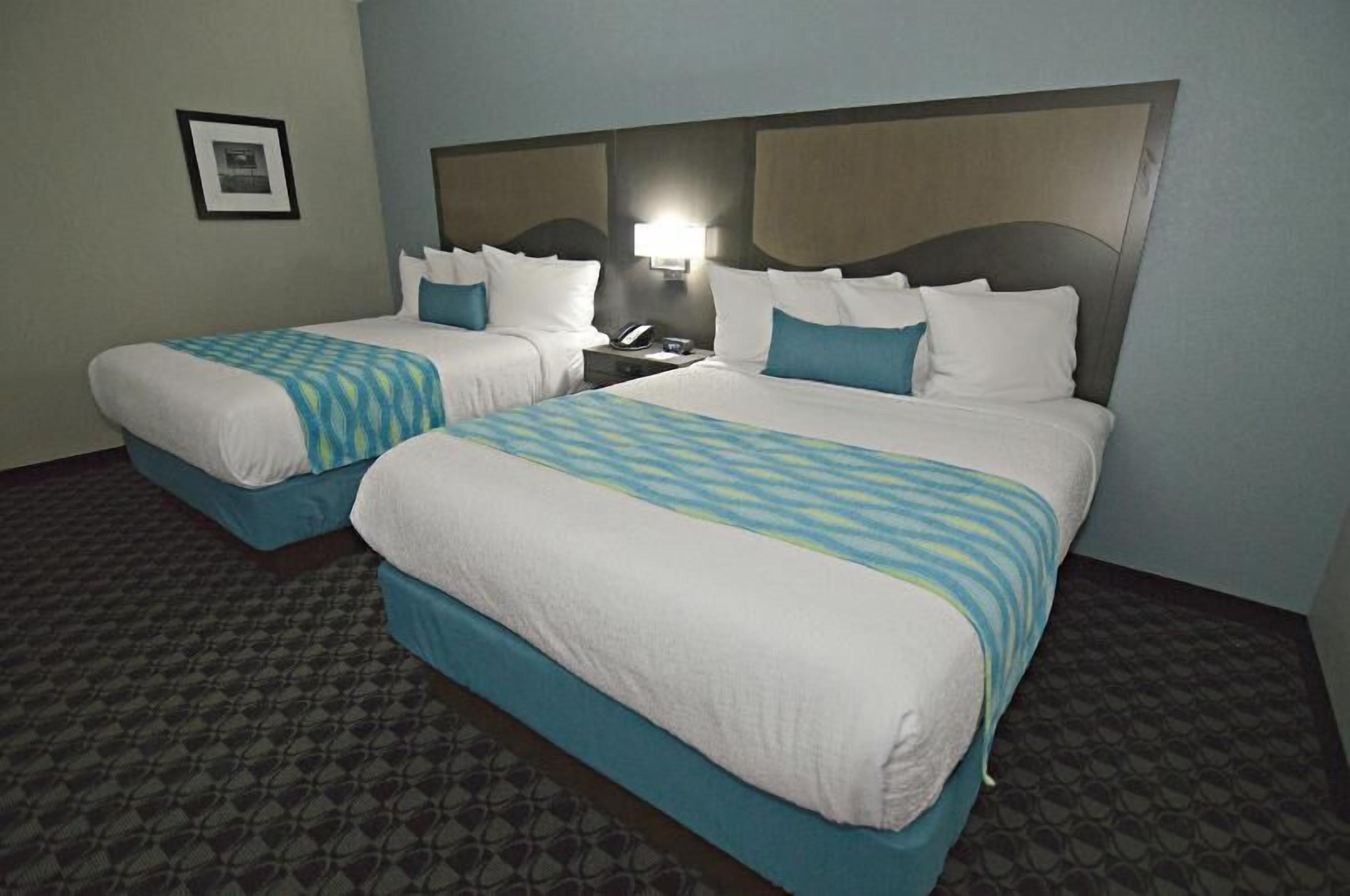 Pillowtop beds, desk, laptop workspace, iron/ironing board