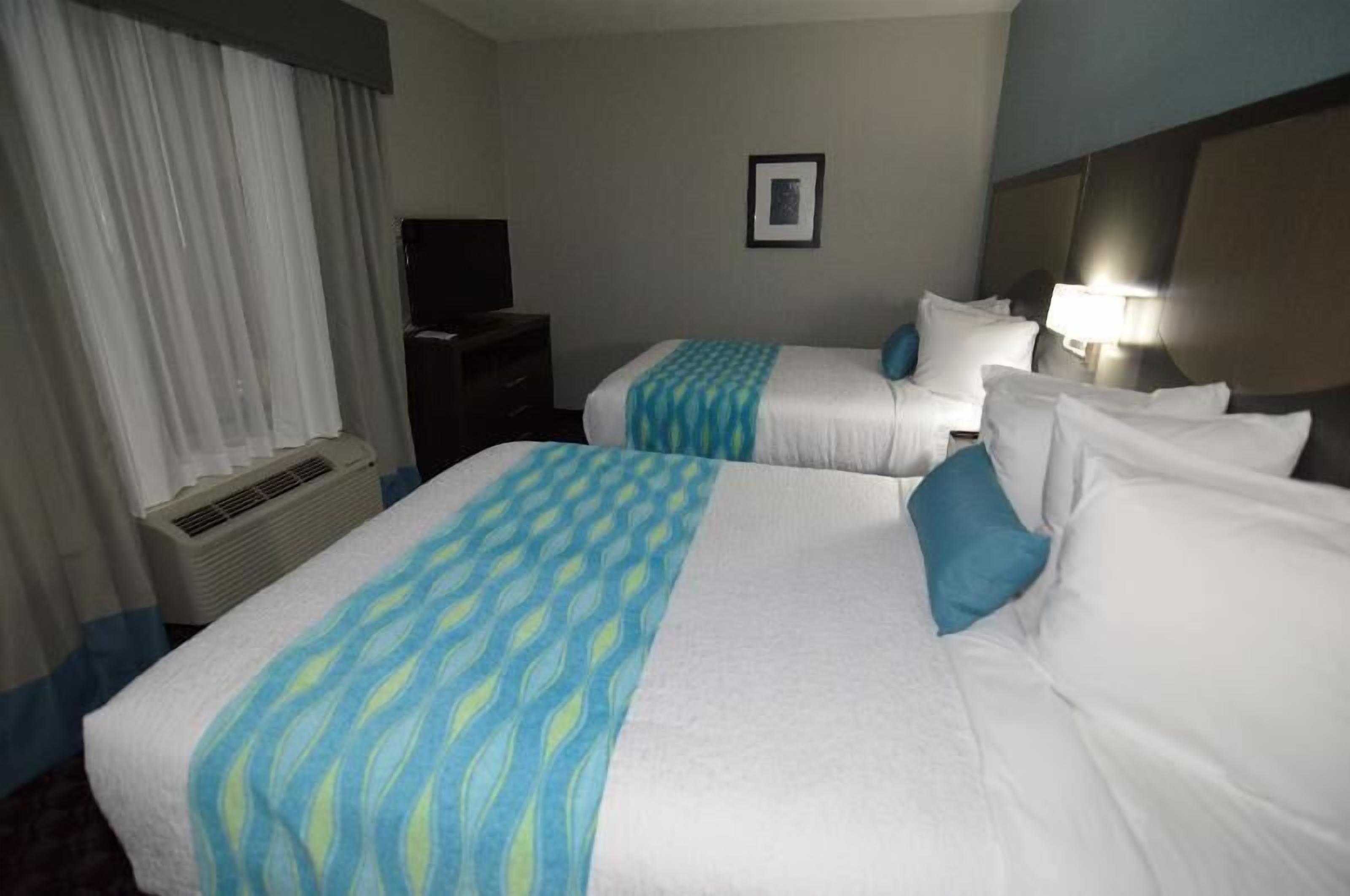 Pillowtop beds, desk, laptop workspace, iron/ironing board