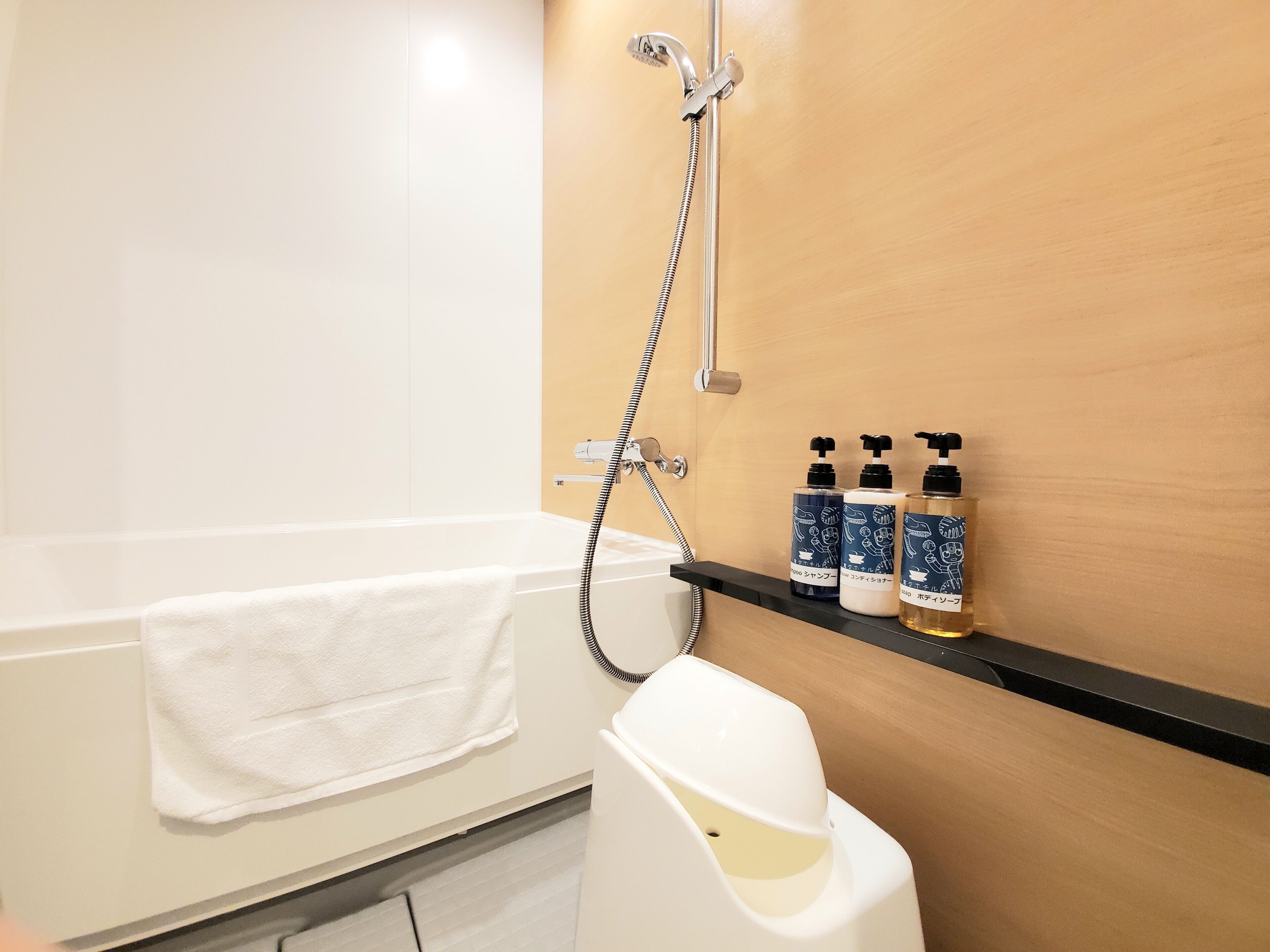 separate bathtub and shower, free toiletries, hair dryer, bathrobes