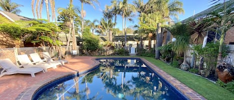 Outdoor pool, pool loungers