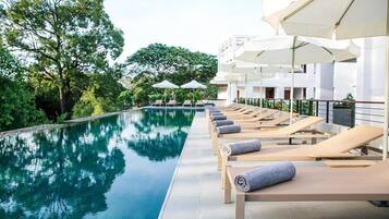 Outdoor pool, open 6 AM to 10 PM, pool umbrellas, pool loungers