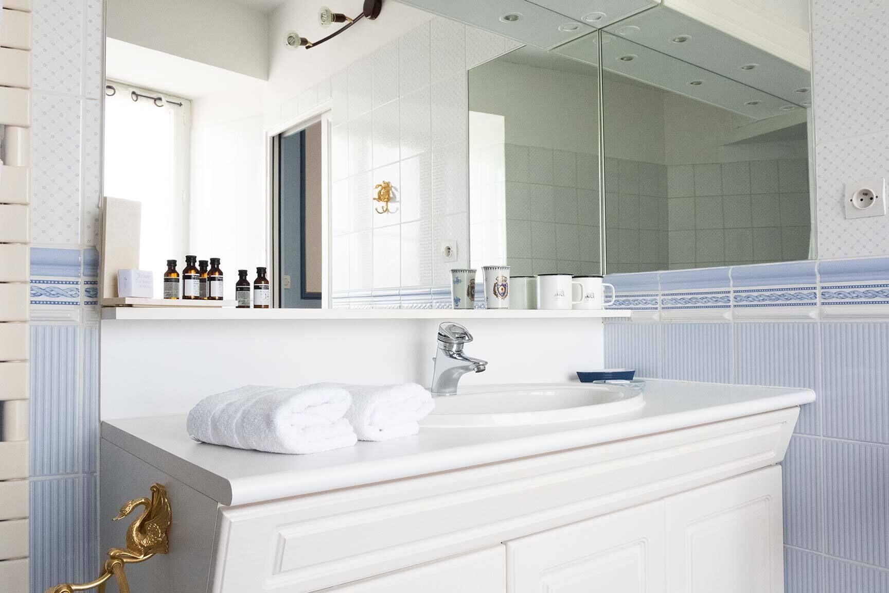 shower, rainfall showerhead, free toiletries, hair dryer