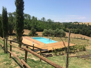 Outdoor pool, open 9 AM to 8 PM, pool loungers