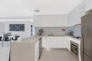 Full-sized fridge, microwave, oven, stovetop - Lakeside Luxury - 2 Level Penthouse Apartment with Expansive Rooftop Terrace (The Entrance)