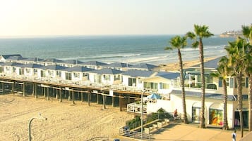 On the beach, sun loungers