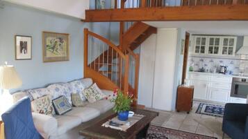 DVD player, books, music library, video library