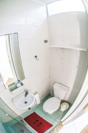 Shower, towels, toilet paper