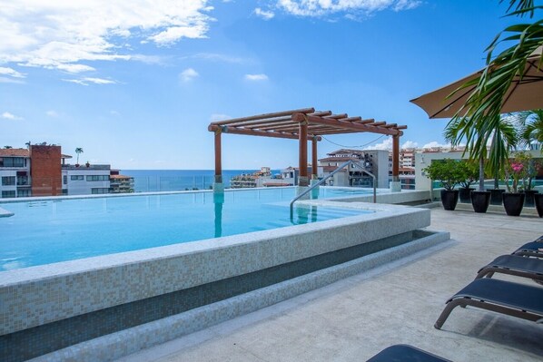 An infinity pool, a heated pool