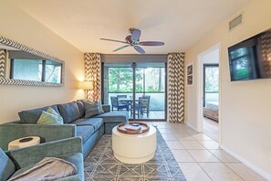 TV, DVD player, video library