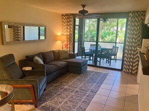 TV, DVD player, video library