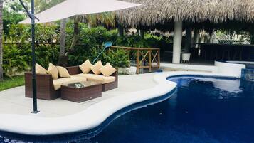 Outdoor pool, sun loungers