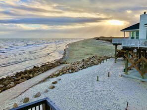 On the beach, sun loungers, beach towels - Right On the Beach! Oceanfront, 2 Master Bedrooms,  Minutes from Galveston (Freeport)