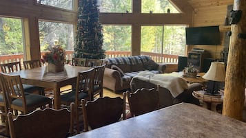 Smart TV, fireplace, DVD player, video library