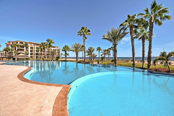 An infinity pool, a heated pool