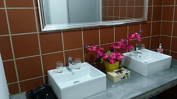 Hair dryer, towels