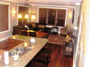 Smart TV, fireplace, video games, DVD player