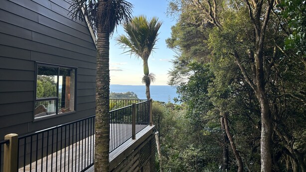 A modern house with a balcony overlooking a lush garden and a view of the sea. - 4 Wheel Drive included. 5-minute walk from Ferry to car.
Hot on arrival Spa Pool (Onetangi)