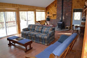 TV, fireplace, DVD player, books