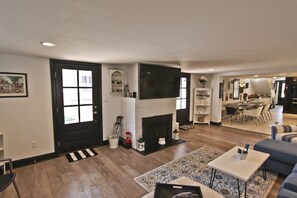 Flat-screen TV, books