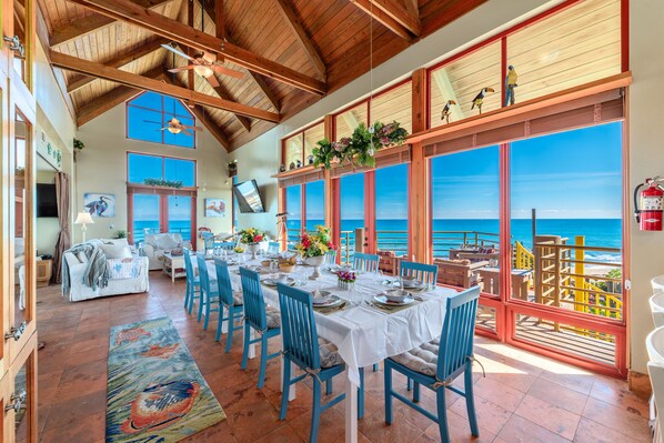 Dining - Art on the Beach:  Ocean-to-river house, ON beach. Pool, Hot Tub, Elevator, Dock (Stuart)