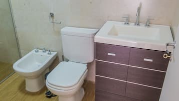 Shower, free toiletries, hair dryer, bathrobes