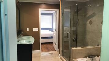 Hair dryer, towels, soap