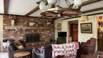 TV, DVD player, books, video library