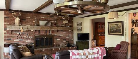 TV, DVD player, books, video library