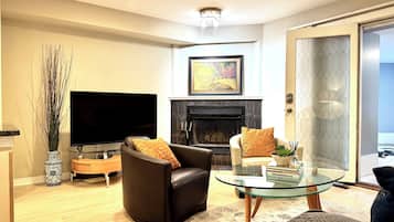 Smart TV, fireplace, toys, books