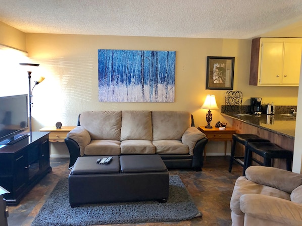 Smart TV, fireplace, Netflix, DVD player