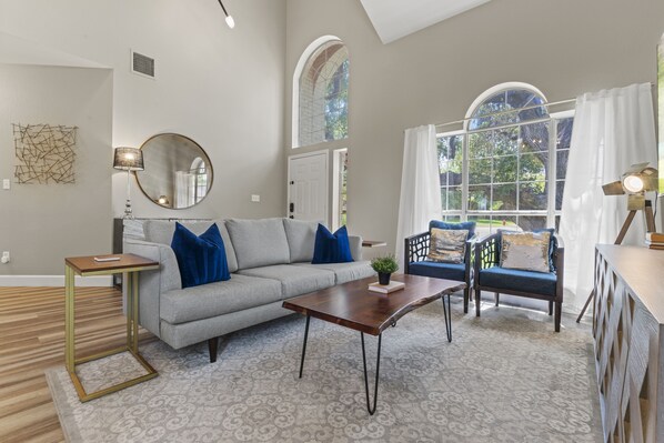 Smart TV, fireplace, table football, ping pong