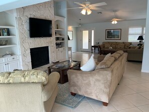 Smart TV, fireplace, table football