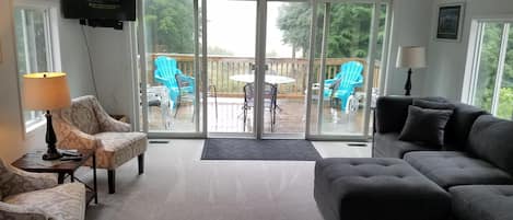 Smart TV, fireplace, DVD player, books