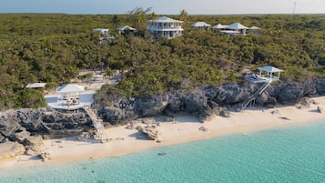 On the beach, sun-loungers, beach towels