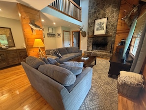 Smart TV, fireplace, DVD player, books