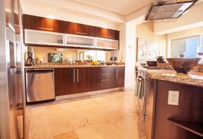 Fridge, microwave, oven, dishwasher