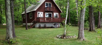 Waterfront Chalet with private beach in the White Mountains of New Hampshire.