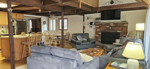 Smart TV, fireplace, video game console, DVD player