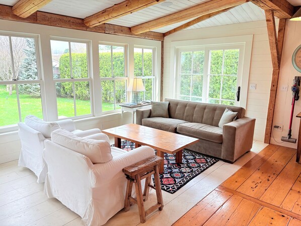 Smart TV, fireplace, Netflix, books