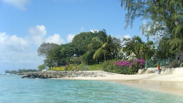 Nær stranden, solsenger og strandhåndklær