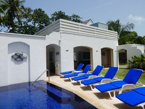 Outdoor pool, sun loungers