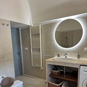 Combined shower/bathtub, hair dryer, bidet, towels
