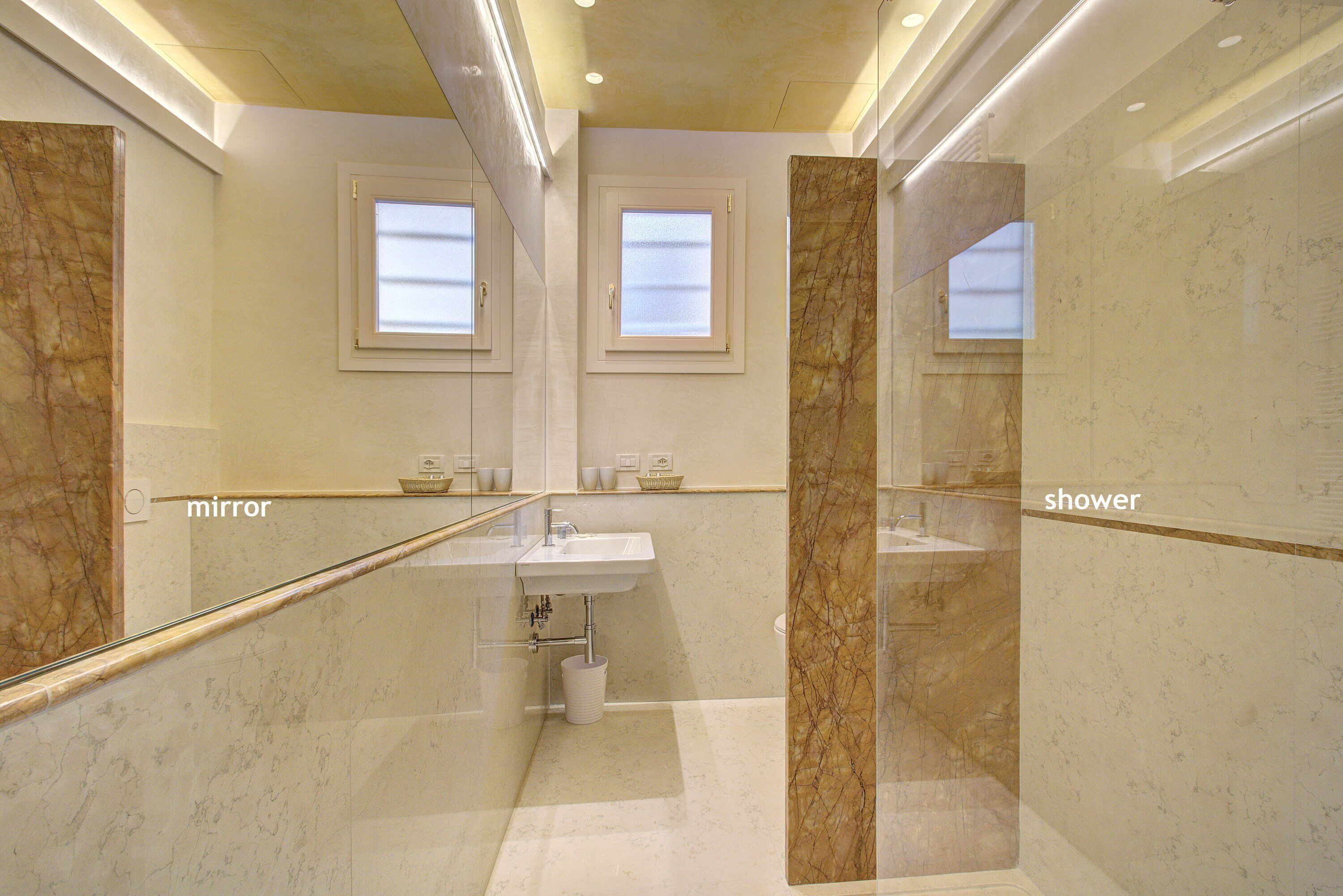Hair dryer, bidet, towels, soap