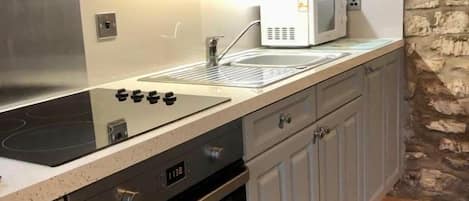 Frigorífico, microondas, horno y placa de cocina