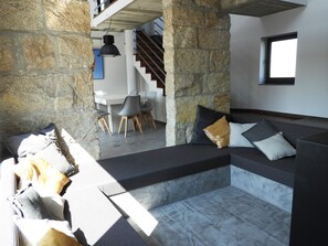 TV, fireplace - Afife Nastassja Duplex Villa - Mountain, Sea & Private Pool (Afife)